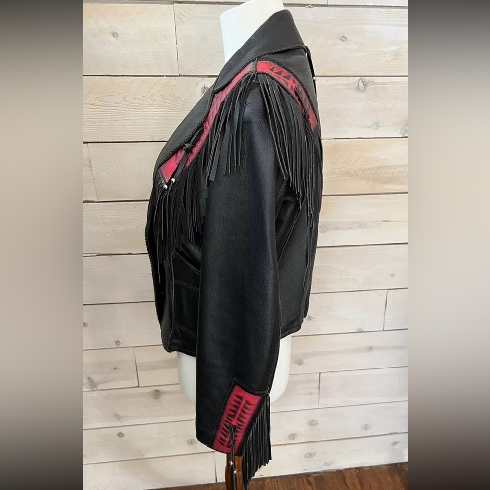 Handmade Wilderness Wayne Nashville Cowboy Leather Jacket Black Fringe sz S - Picture 4 of 12